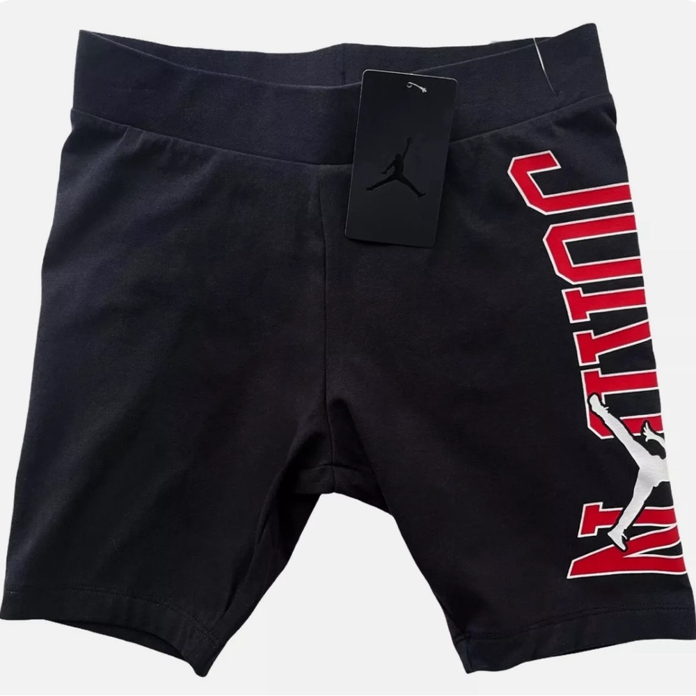 NWT Nike Jordan Shorts Girl Small Black Bike Cotton Stretch Spellout Athletic
